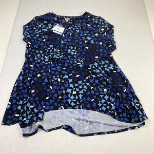 Anne Klein Tunic Blouse Printed 3/4 Sleeve Stretch Top High Low Hem Size XL NEW